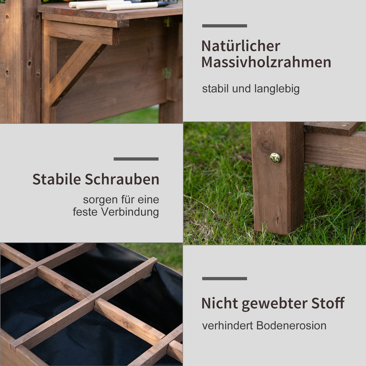 Raised Bed Planter Box With 8 Grids & Foldable Shelf, Solid Wood, Brown, 123X54X74Cm