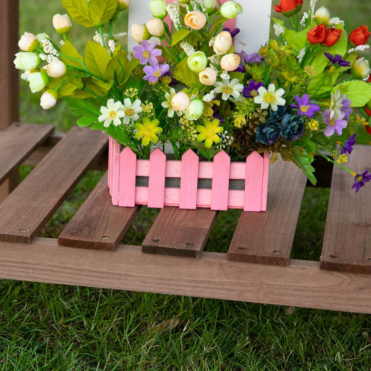 Raised Bed Planter Box With 8 Grids & Foldable Shelf, Solid Wood, Brown, 123X54X74Cm
