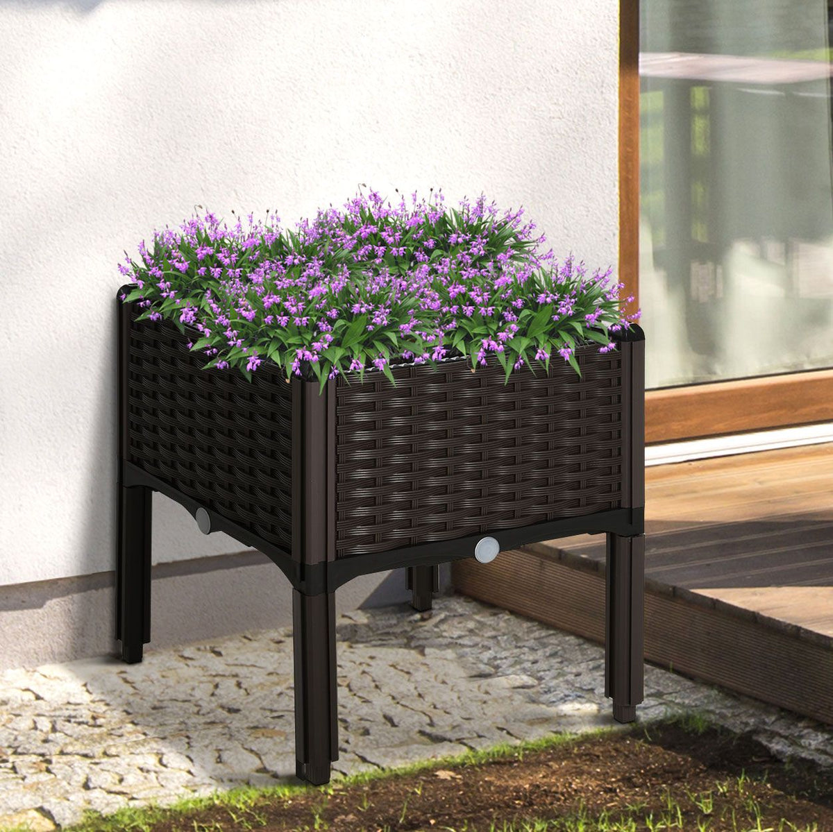 Raised Bed Planter In Rattan Look With Drainage Holes, Pp, Brown, 40X40X44Cm