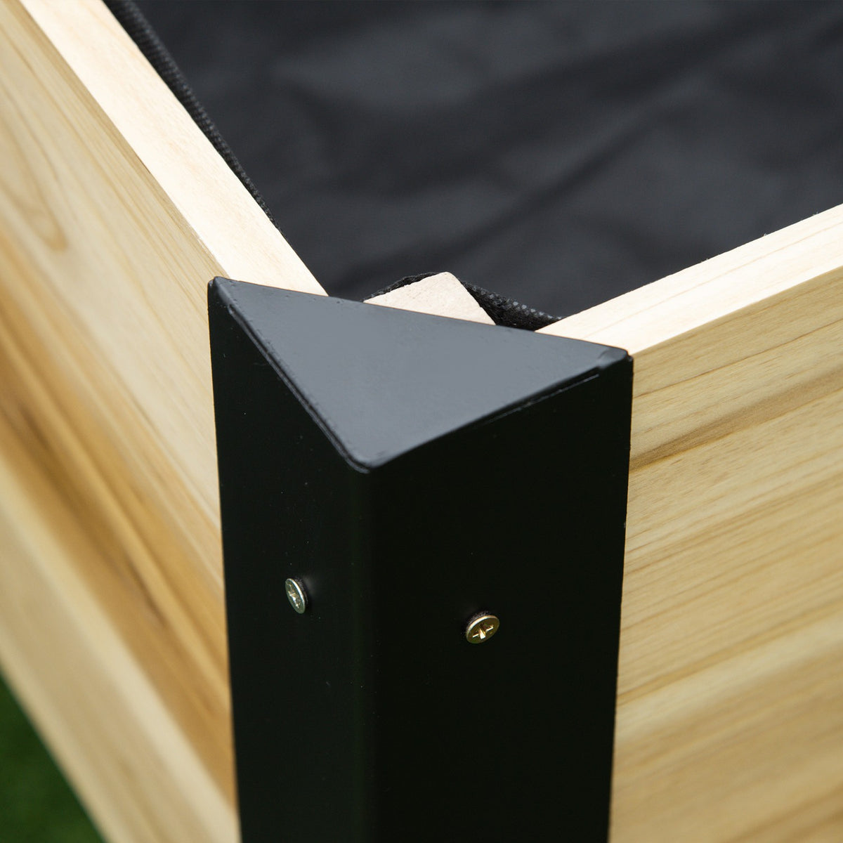 Raised Bed Planter Made Of Solid Wood And Steel With Non-Woven Fabric, 80X60X74Cm, Natural + Black
