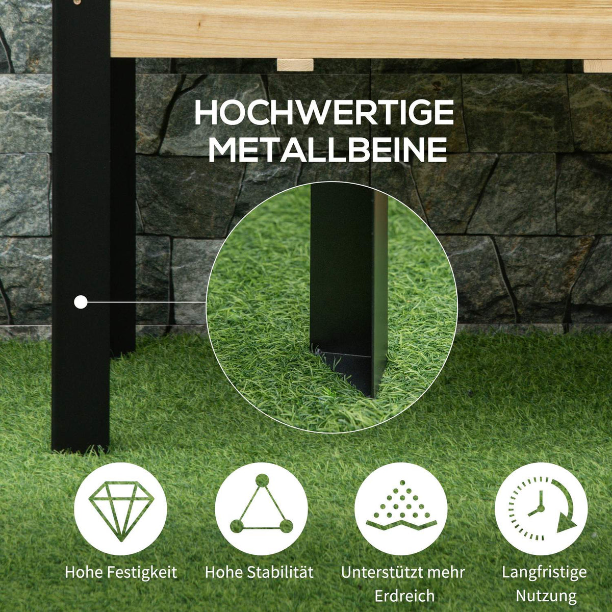 Raised Bed Planter Made Of Solid Wood And Steel With Non-Woven Fabric, 80X60X74Cm, Natural + Black