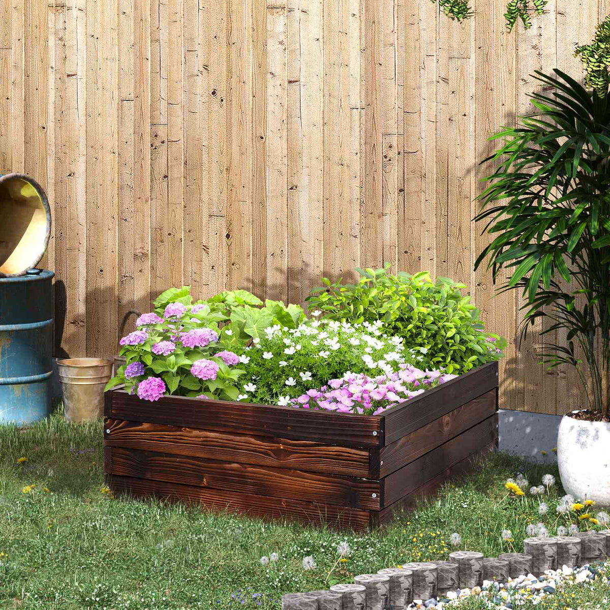 Raised Bed, Planter, Vegetable Bed, Herb Bed, Solid Wood, Dark Brown, 60 X 60 X 23 Cm