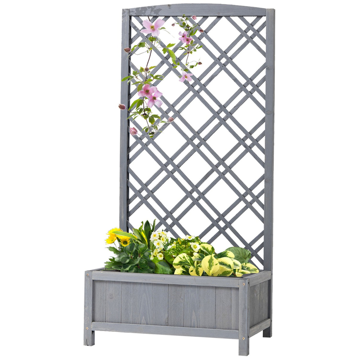 Raised Bed Planter With Trellis, Wood, Gray, 60X30X122.5Cm