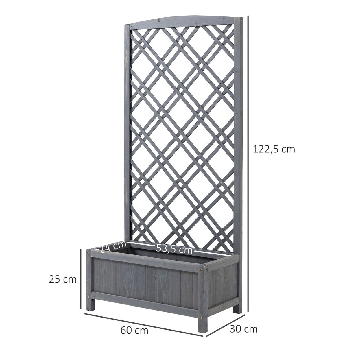 Raised Bed Planter With Trellis, Wood, Gray, 60X30X122.5Cm