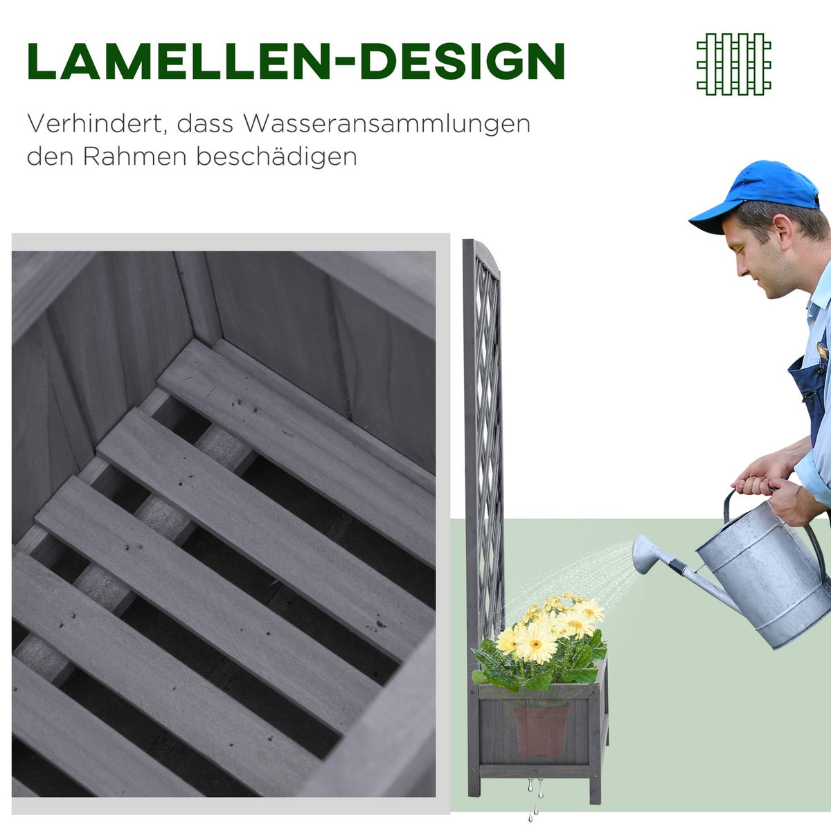 Raised Bed Planter With Trellis, Wood, Gray, 60X30X122.5Cm