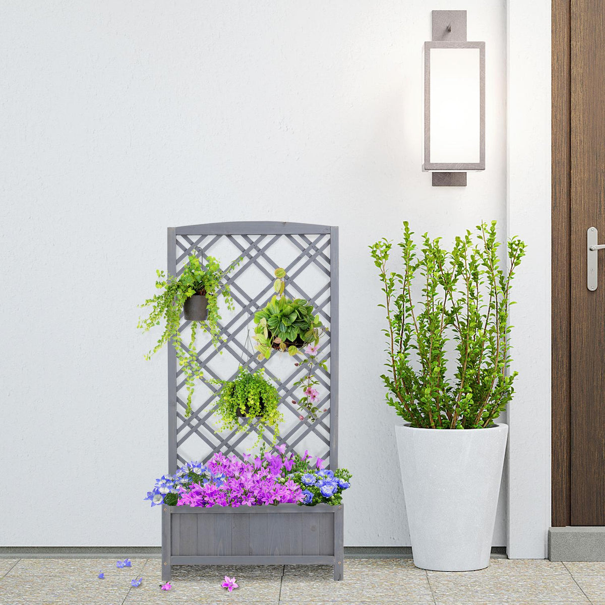Raised Bed Planter With Trellis, Wood, Gray, 60X30X122.5Cm