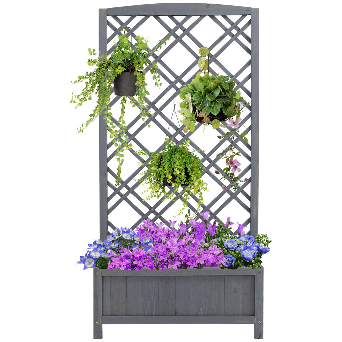 Raised Bed Planter With Trellis, Wood, Gray, 60X30X122.5Cm