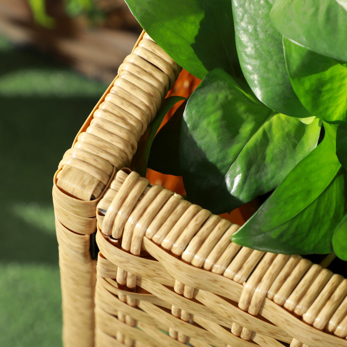 Raised Bed Poly Rattan Flower Box With Feet And Shelf, Sand, 70 X 30 X 72 Cm