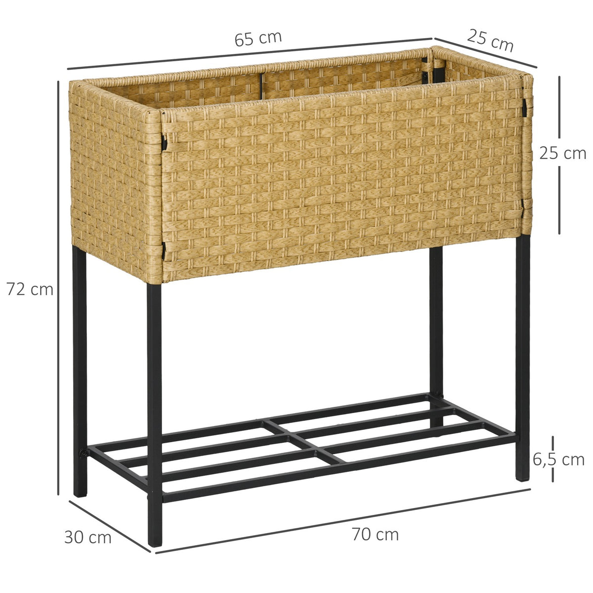 Raised Bed Poly Rattan Flower Box With Feet And Shelf, Sand, 70 X 30 X 72 Cm