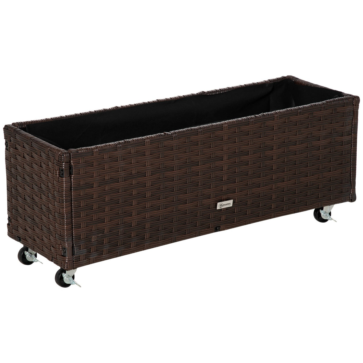 Raised Bed Poly Rattan With Wheels Plant Box With Drainage Holes Flower Box Flower Pot Coffee Brown 94.5 X 31 X 36 Cm