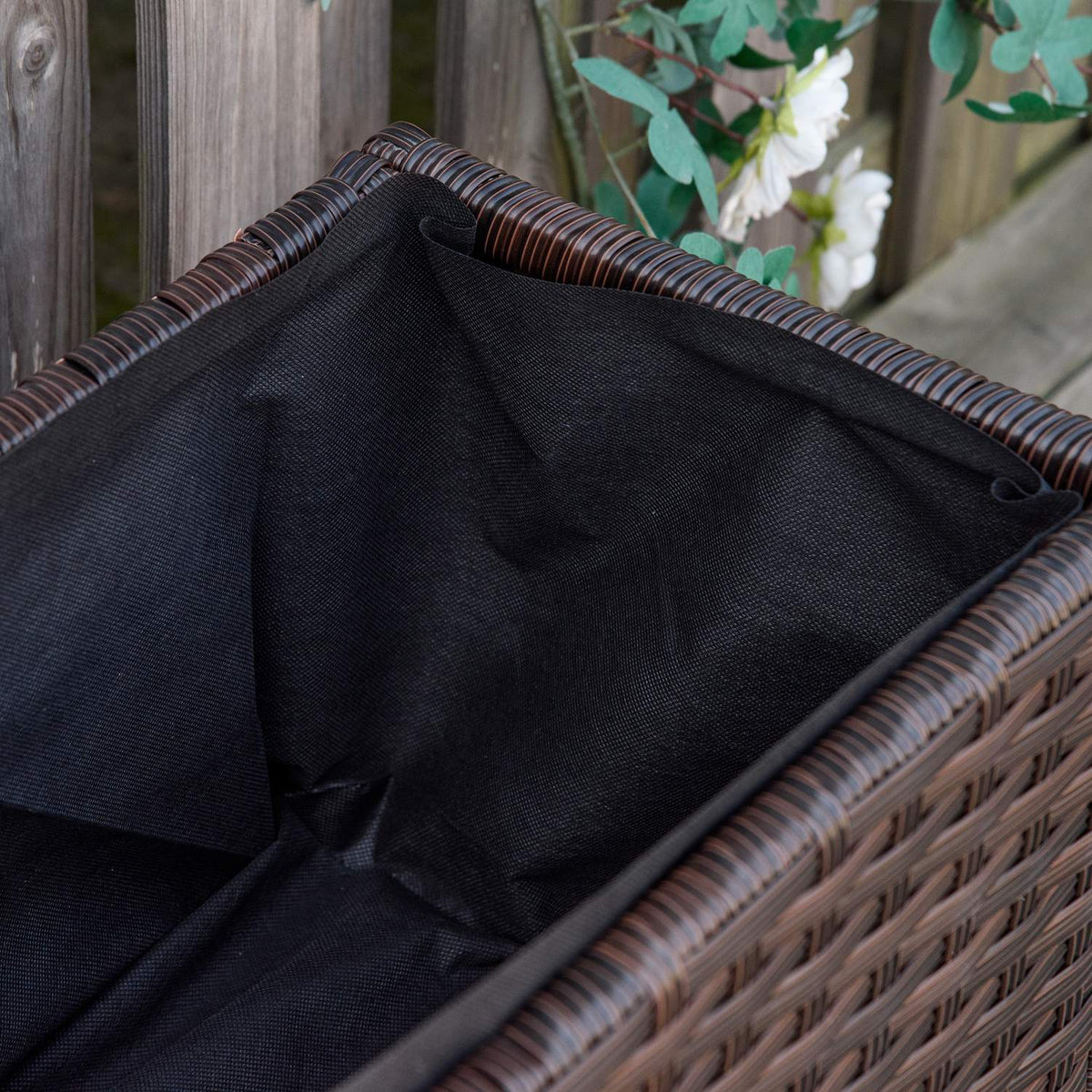 Raised Bed Poly Rattan With Wheels Plant Box With Drainage Holes Flower Box Flower Pot Coffee Brown 94.5 X 31 X 36 Cm