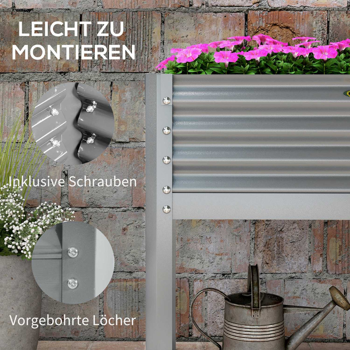 Raised Bed Raised Planter Steel Cold Frame Herb Bed Planter Box For Garden Balcony Gray 100 X 45 X 80 Cm