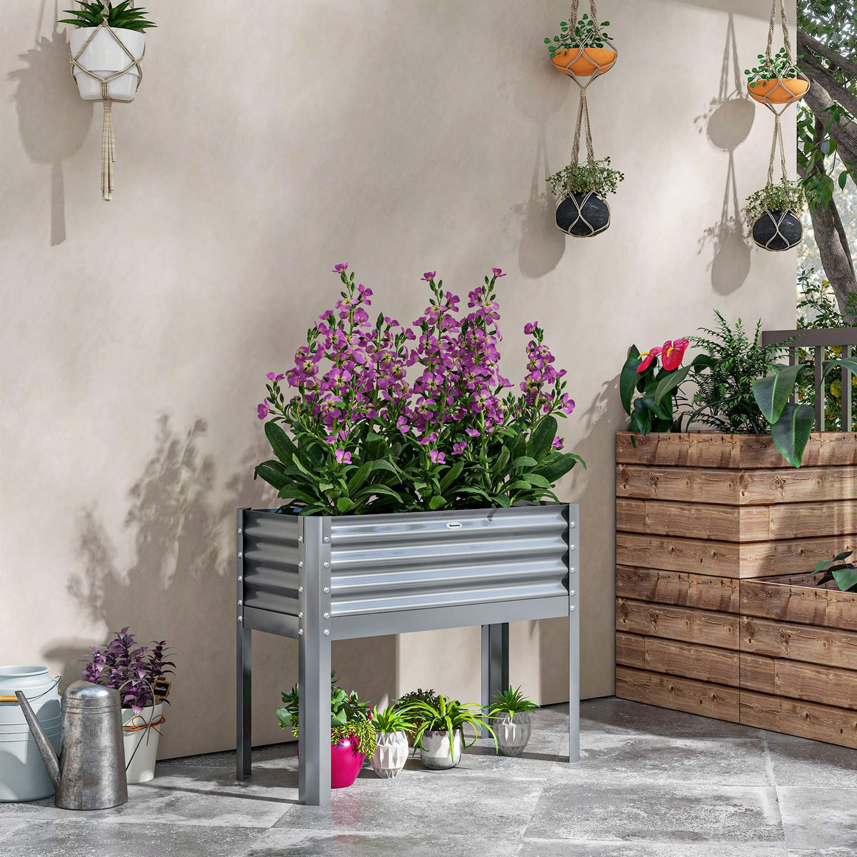 Raised Bed Raised Planter Steel Cold Frame Herb Bed Planter Box For Garden Balcony Gray 100 X 45 X 80 Cm