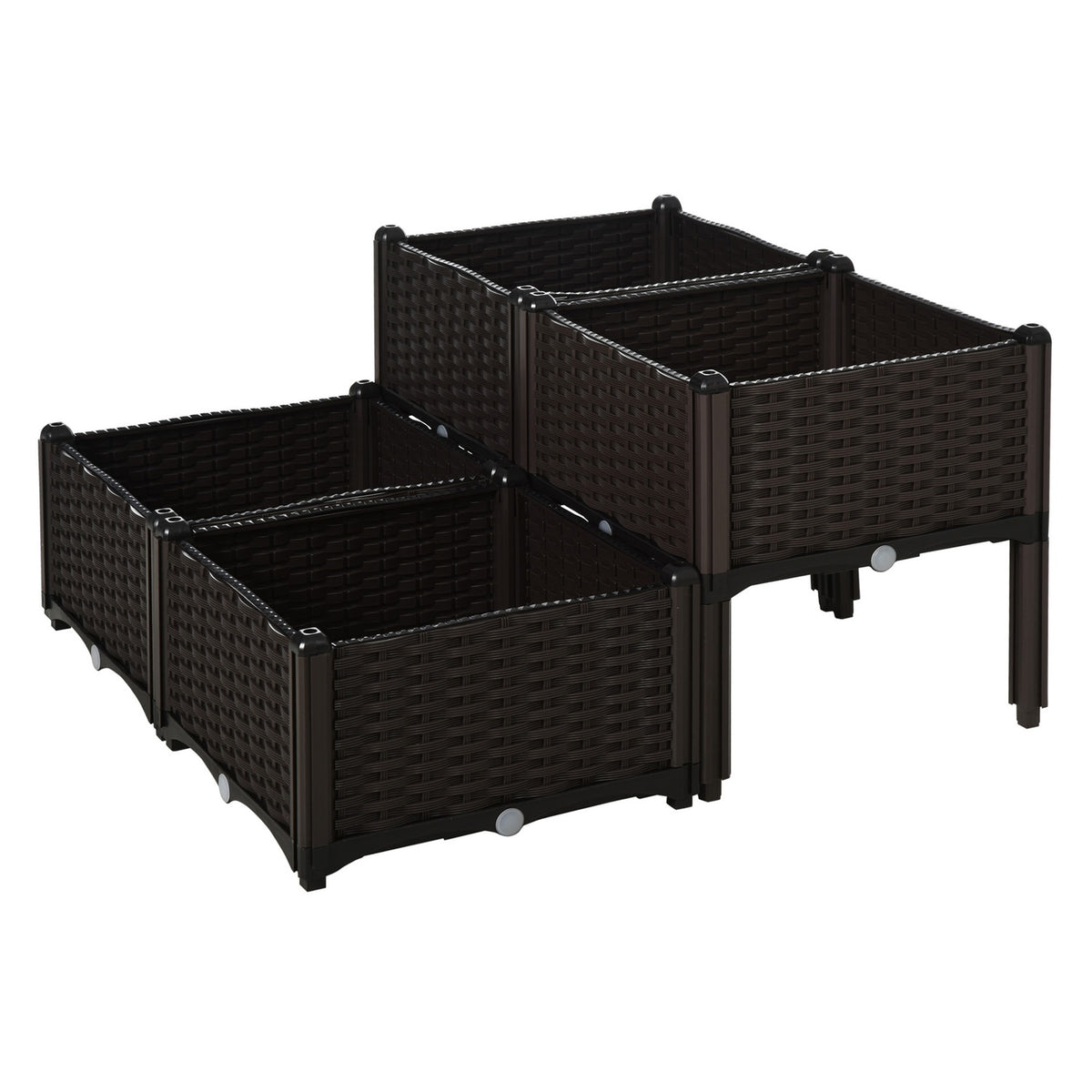 Raised Bed Rattan Plant Box With Drainage Holes, Pp, Brown, 40X40X44Cm