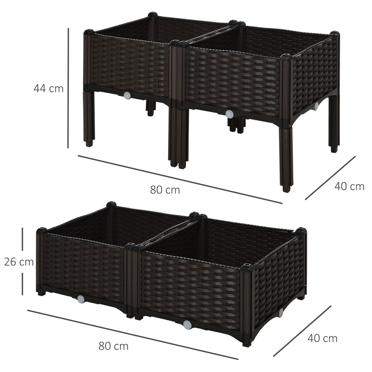 Raised Bed Rattan Plant Box With Drainage Holes, Pp, Brown, 40X40X44Cm