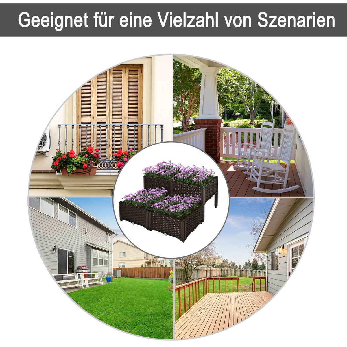 Raised Bed Rattan Plant Box With Drainage Holes, Pp, Brown, 40X40X44Cm