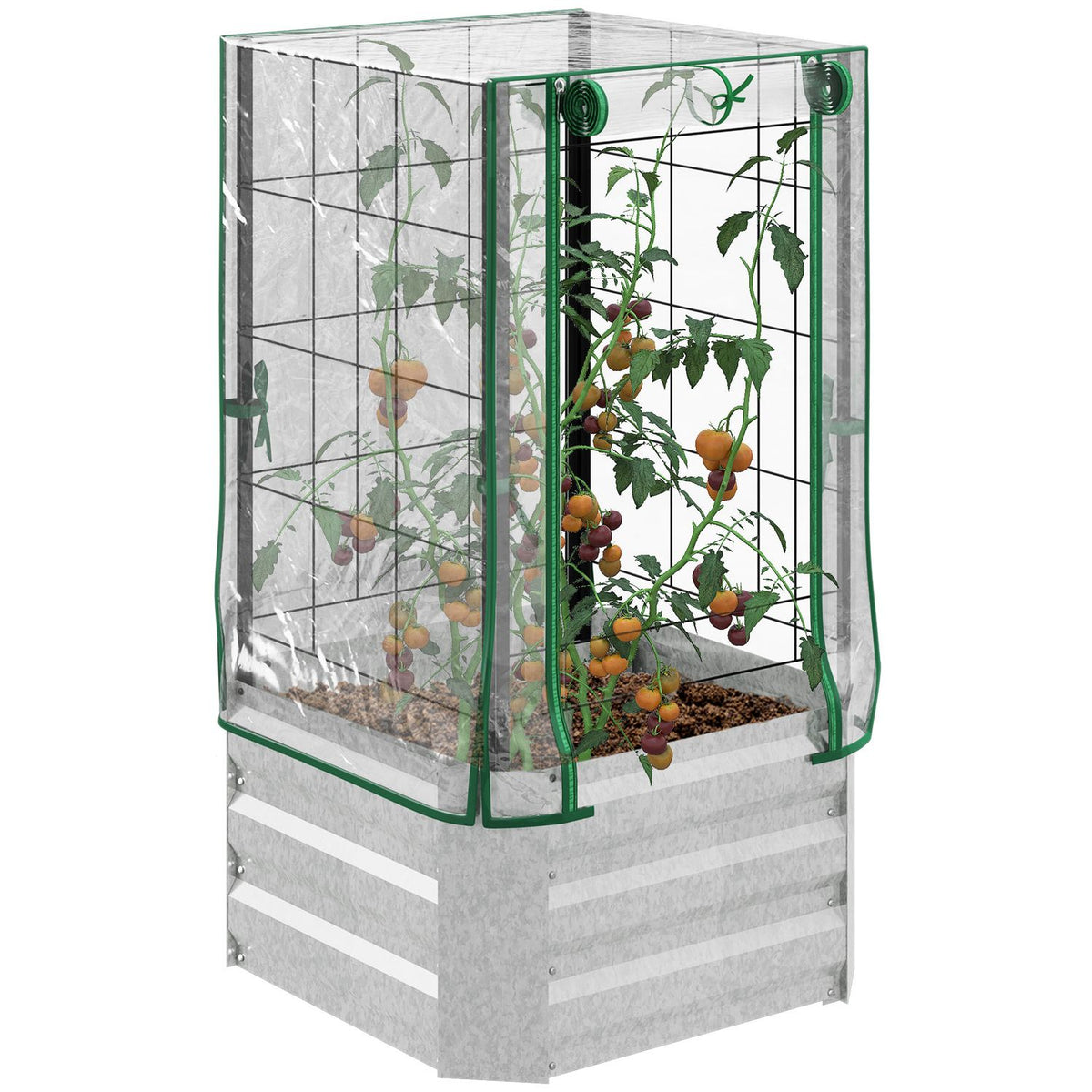 Raised Bed Set Plant Box With Plastic Cover & Trellis For Climbing Plants, 53X53X90Cm