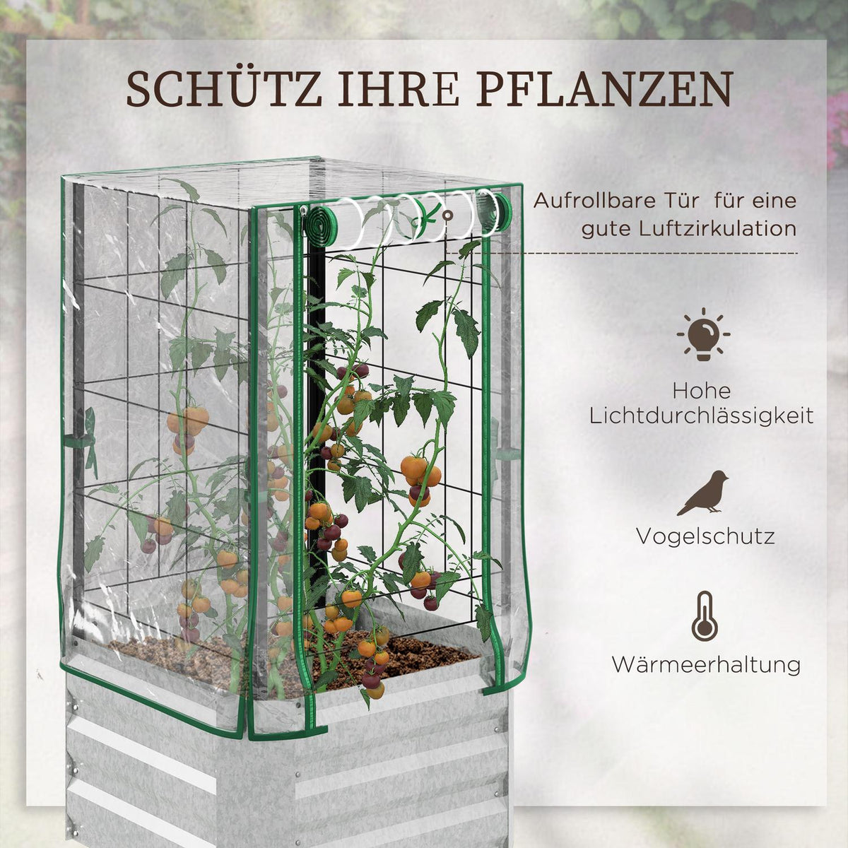Raised Bed Set Plant Box With Plastic Cover & Trellis For Climbing Plants, 53X53X90Cm