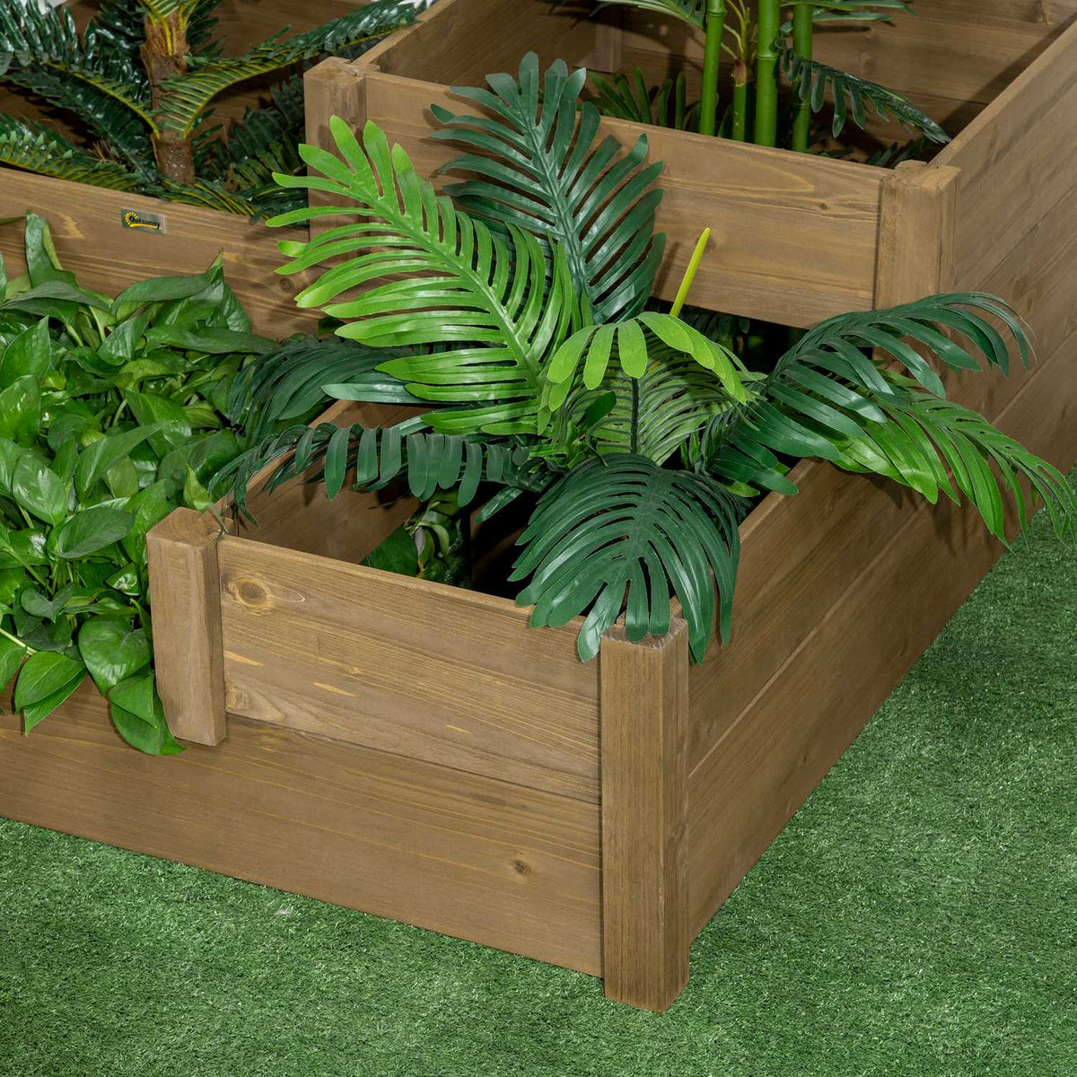 Raised Bed Vegetable Bed Flower Box With 3 Steps, Plant Box For Herbs On The Terrace And Balcony, Fir Wood, Brown, 122 X 122 X 51 Cm