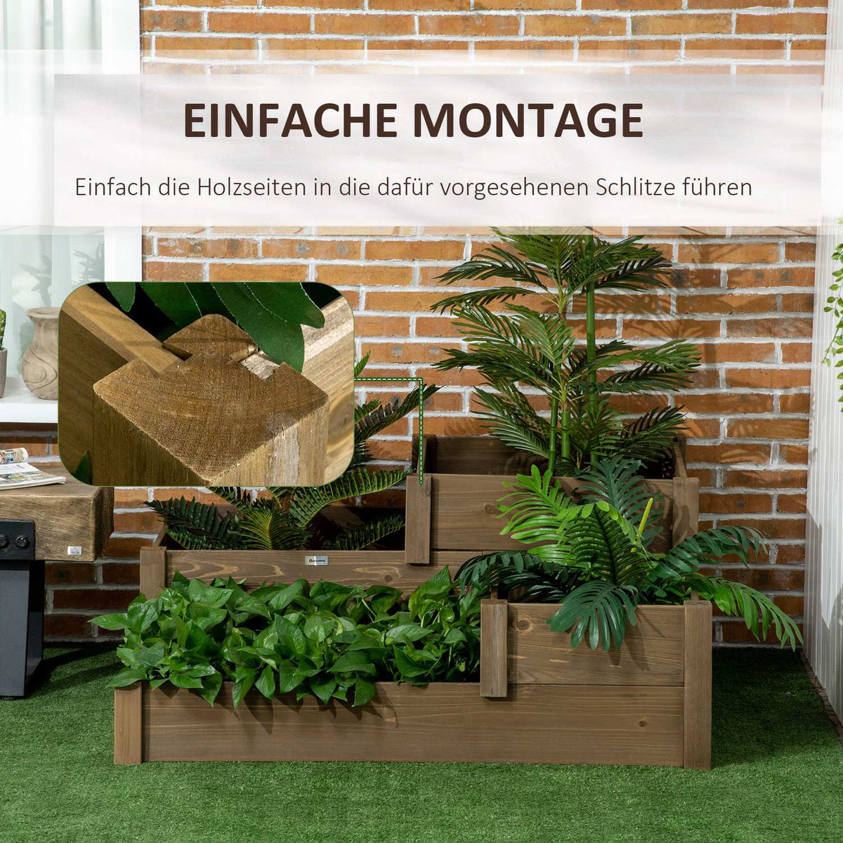 Raised Bed Vegetable Bed Flower Box With 3 Steps, Plant Box For Herbs On The Terrace And Balcony, Fir Wood, Brown, 122 X 122 X 51 Cm