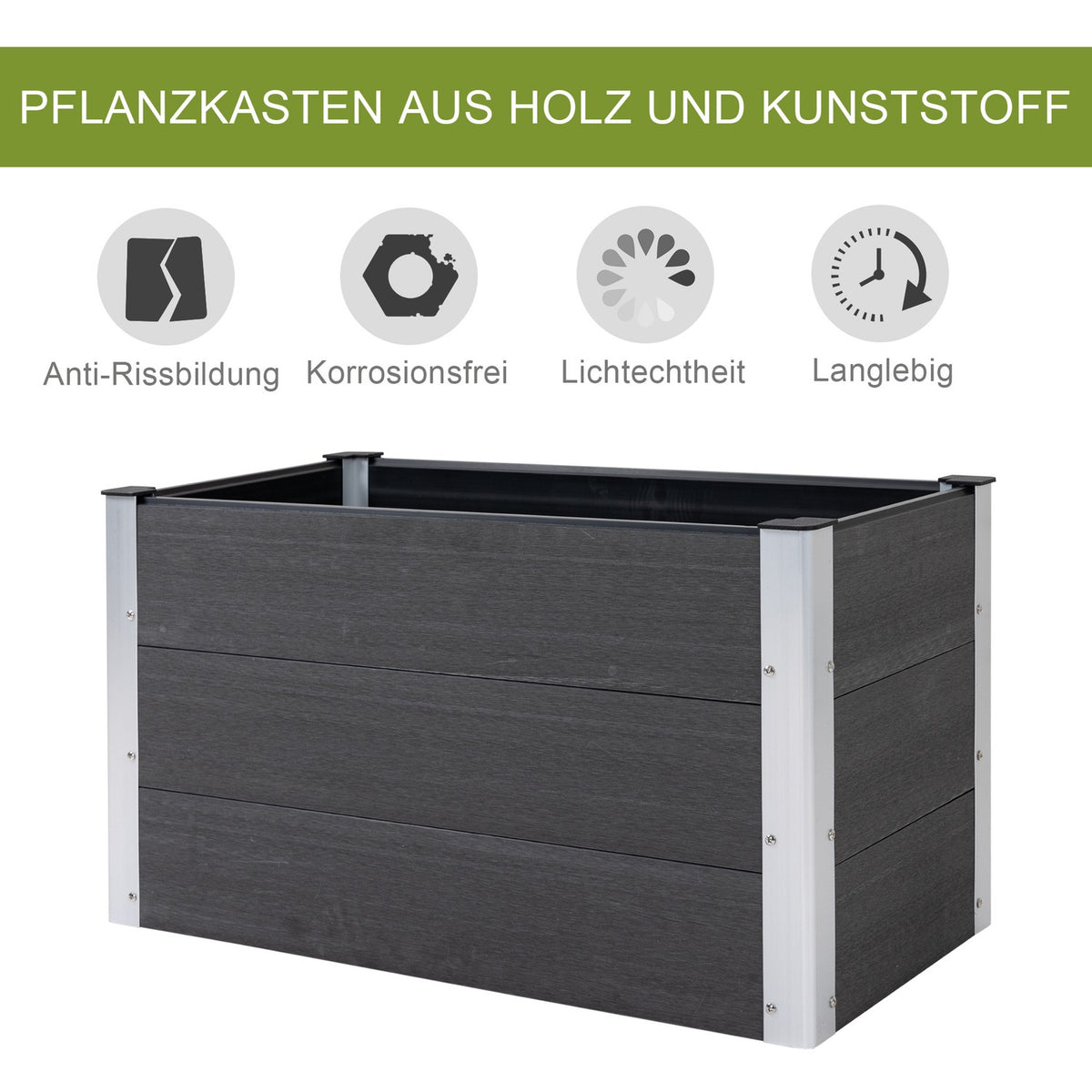 Raised Bed Weatherproof Plant Box Made Of Wpc + Aluminum, Without Base, Gray, 100X50X50Cm