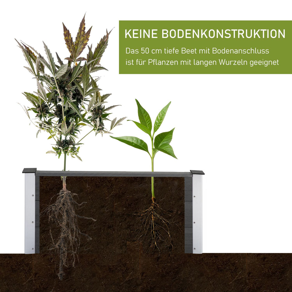 Raised Bed Weatherproof Plant Box Made Of Wpc + Aluminum, Without Base, Gray, 100X50X50Cm