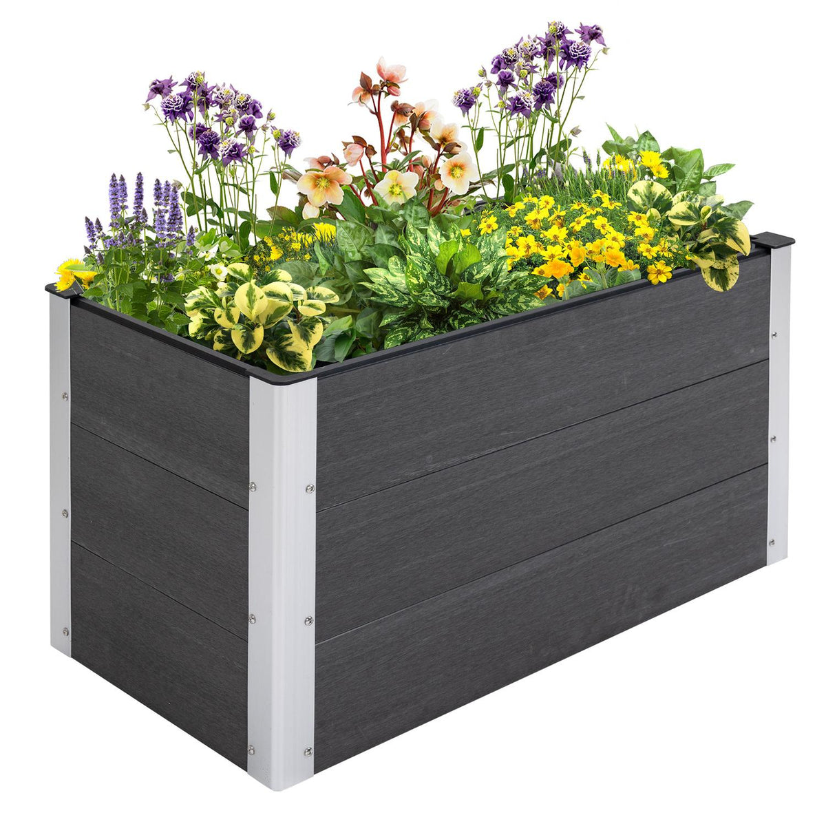 Raised Bed Weatherproof Plant Box Made Of Wpc + Aluminum, Without Base, Gray, 100X50X50Cm