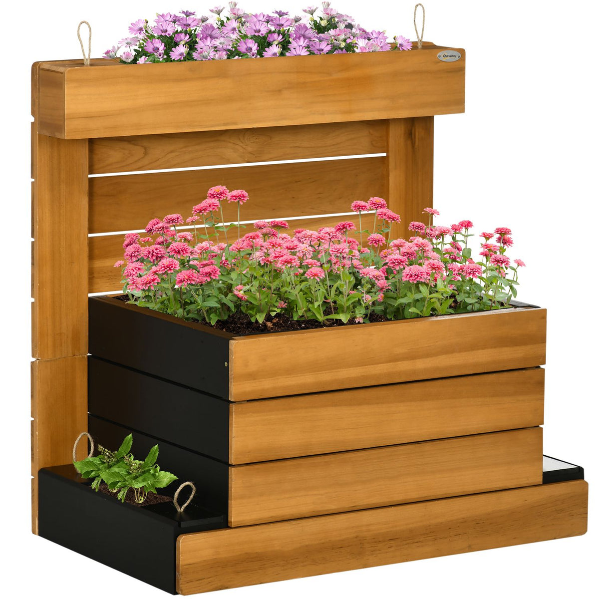 Raised Bed With 4 Plant Boxes, Flower Box With Self-Watering System, Fleece Lining For Garden, Wood, Brown, 79.5 X 49.5 X 80 Cm