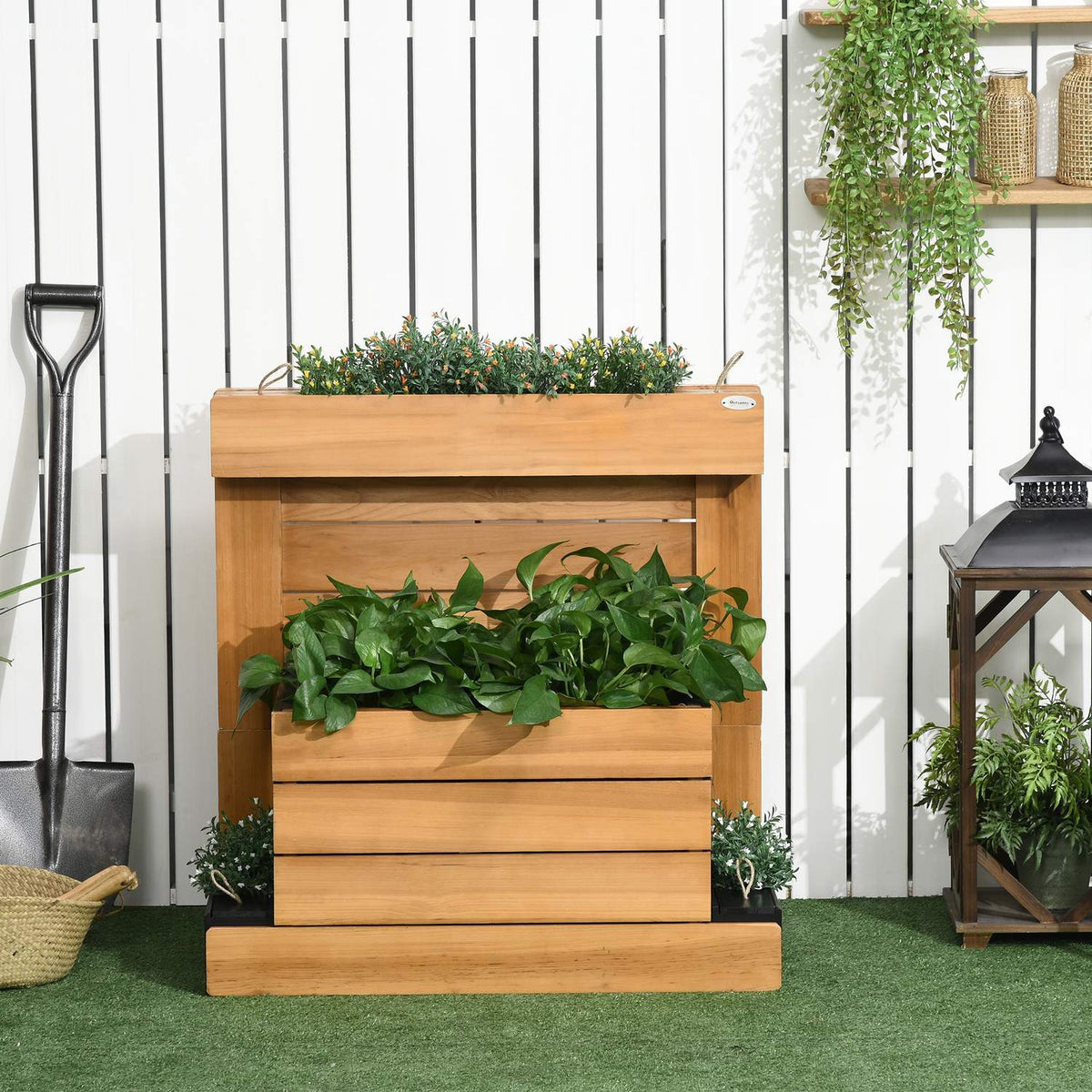 Raised Bed With 4 Plant Boxes, Flower Box With Self-Watering System, Fleece Lining For Garden, Wood, Brown, 79.5 X 49.5 X 80 Cm
