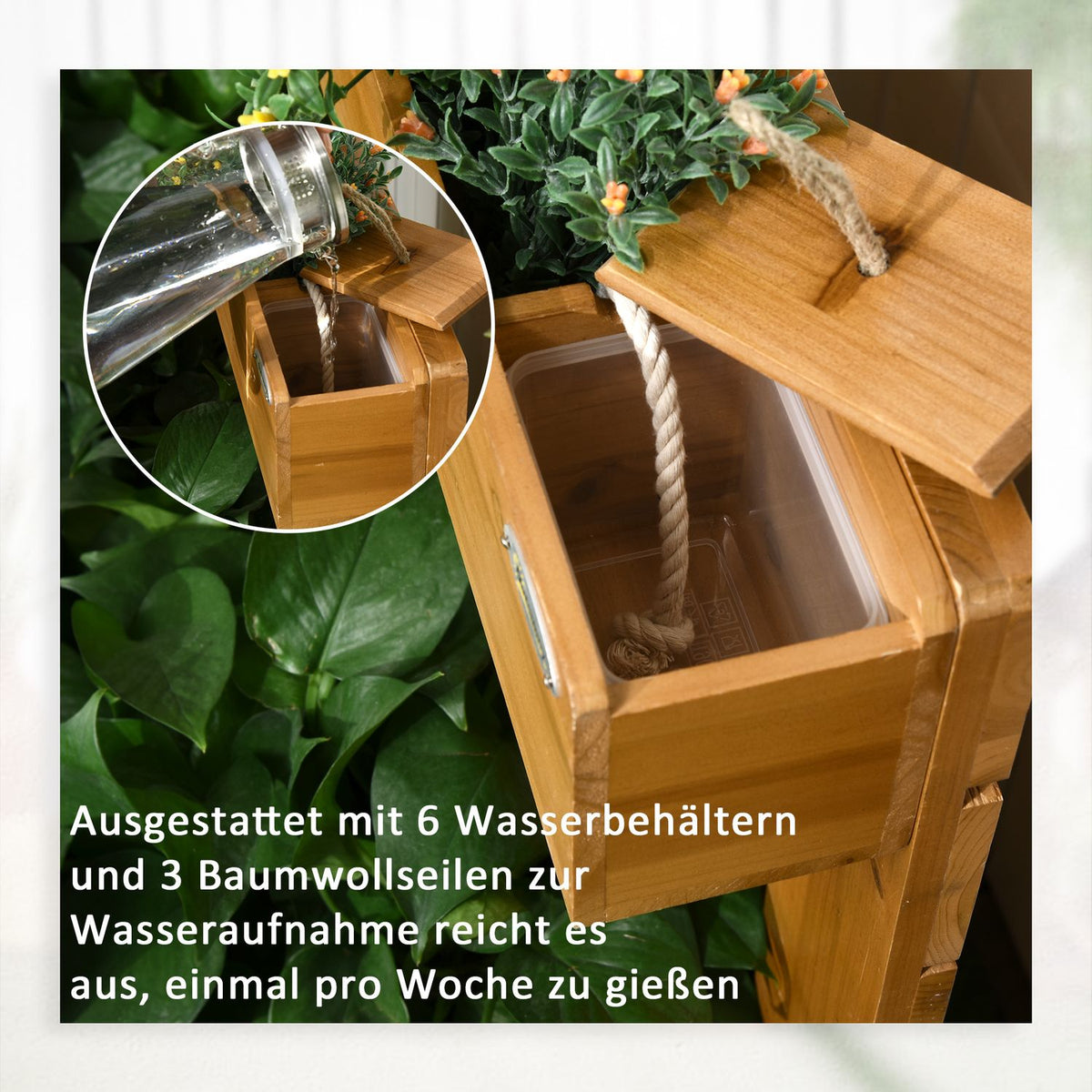 Raised Bed With 4 Plant Boxes, Flower Box With Self-Watering System, Fleece Lining For Garden, Wood, Brown, 79.5 X 49.5 X 80 Cm