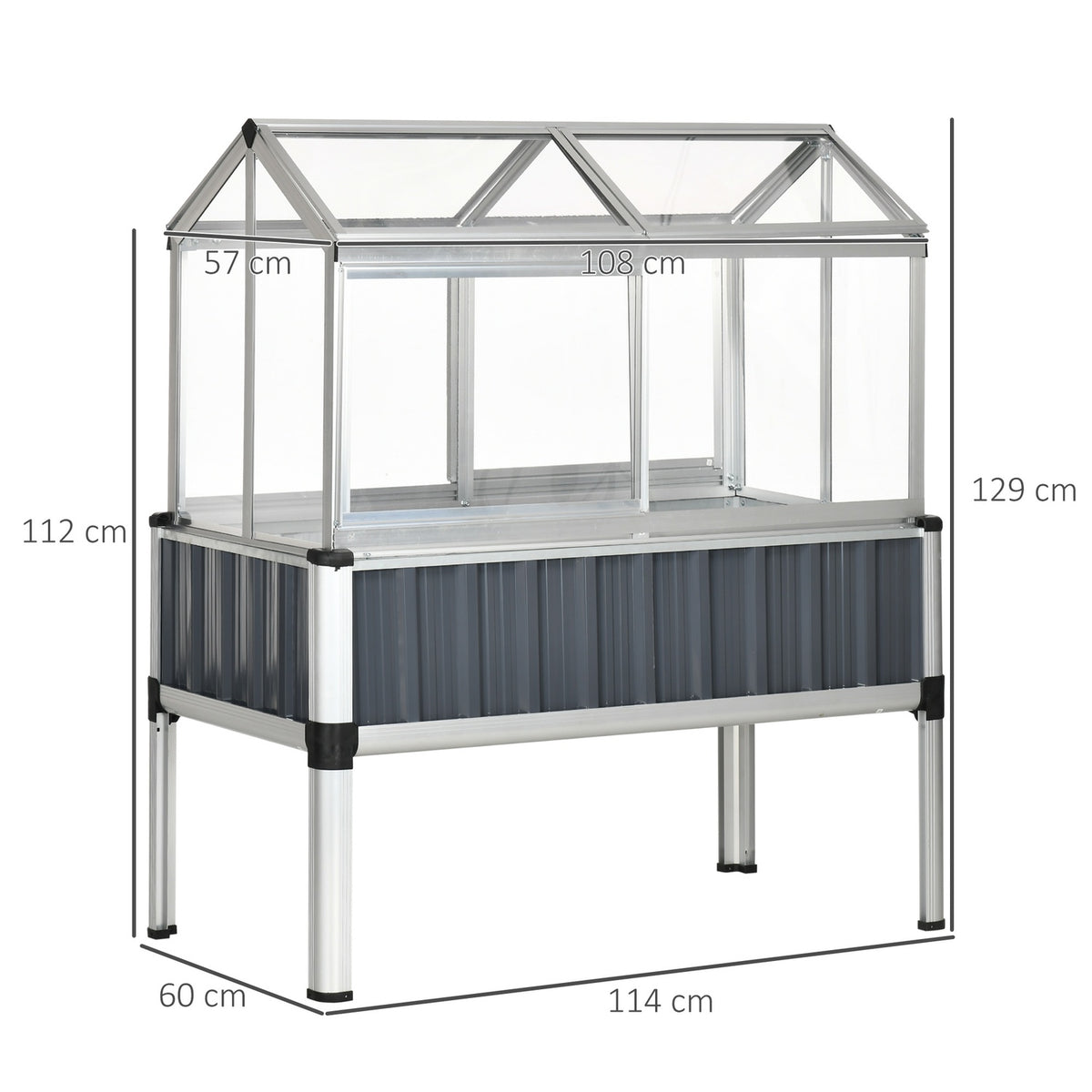 Raised Bed With Greenhouse, Greenhouse With Window, Weatherproof Cold Frame For Patio, Backyard, Balcony, Dark Gray, Galvanized Steel, 114 X 60 X 129 Cm