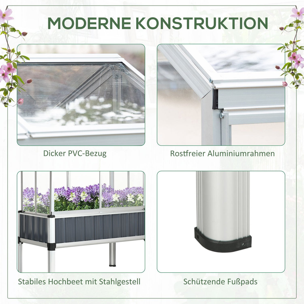 Raised Bed With Greenhouse, Greenhouse With Window, Weatherproof Cold Frame For Patio, Backyard, Balcony, Dark Gray, Galvanized Steel, 114 X 60 X 129 Cm