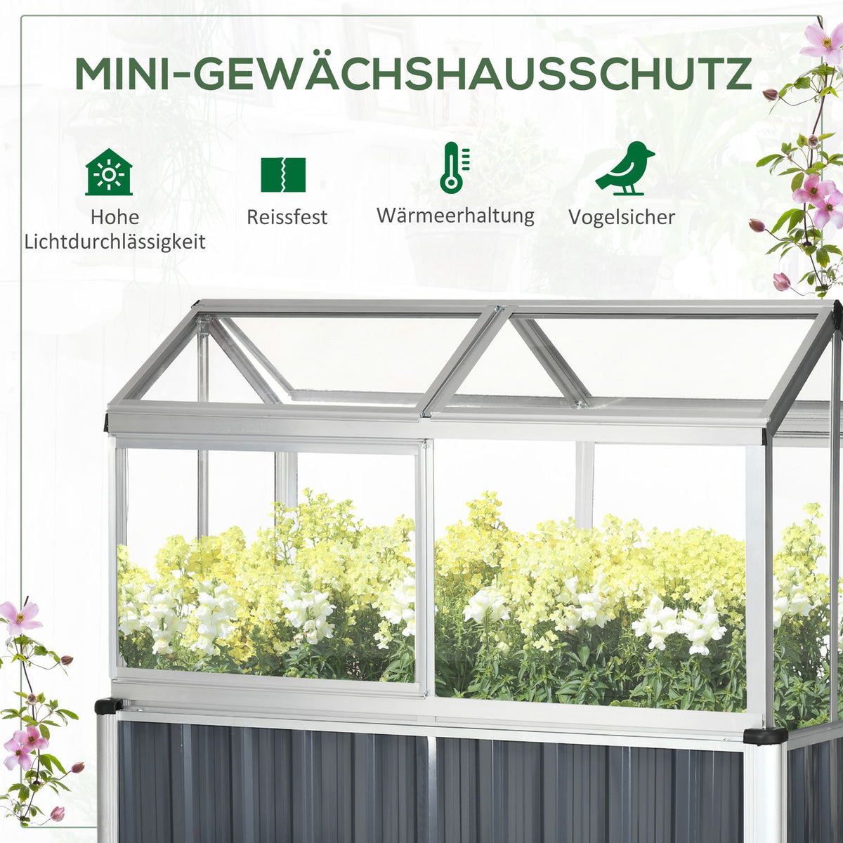 Raised Bed With Greenhouse, Greenhouse With Window, Weatherproof Cold Frame For Patio, Backyard, Balcony, Dark Gray, Galvanized Steel, 114 X 60 X 129 Cm