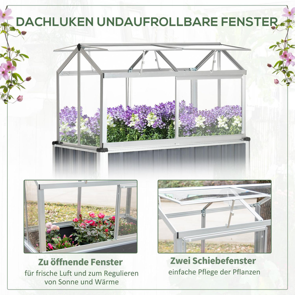 Raised Bed With Greenhouse, Greenhouse With Window, Weatherproof Cold Frame For Patio, Backyard, Balcony, Dark Gray, Galvanized Steel, 114 X 60 X 129 Cm