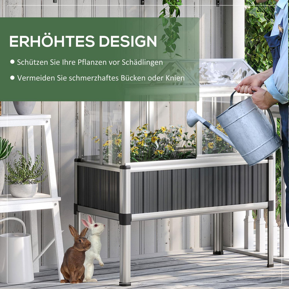 Raised Bed With Greenhouse, Greenhouse With Window, Weatherproof Cold Frame For Patio, Backyard, Balcony, Dark Gray, Galvanized Steel, 114 X 60 X 129 Cm