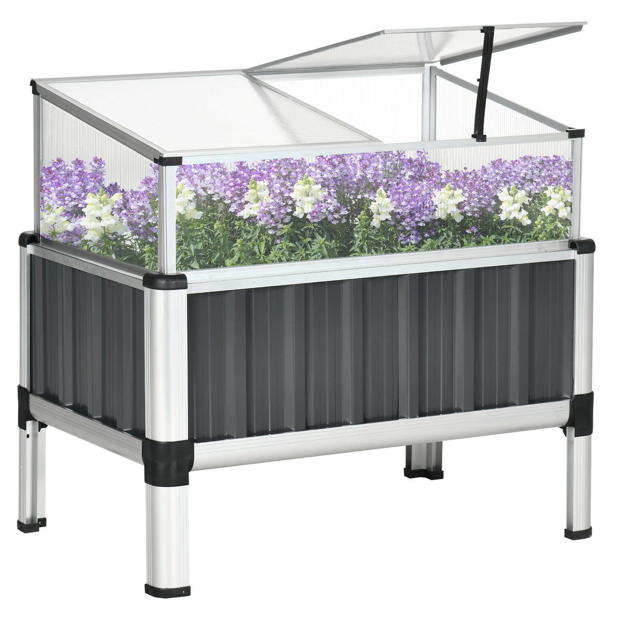 Raised Bed With Greenhouse Plant House With Window Greenhouse Cold Frame For Patio Balcony Dark Gray Galvanized Steel 80 X 50 X 74 Cm