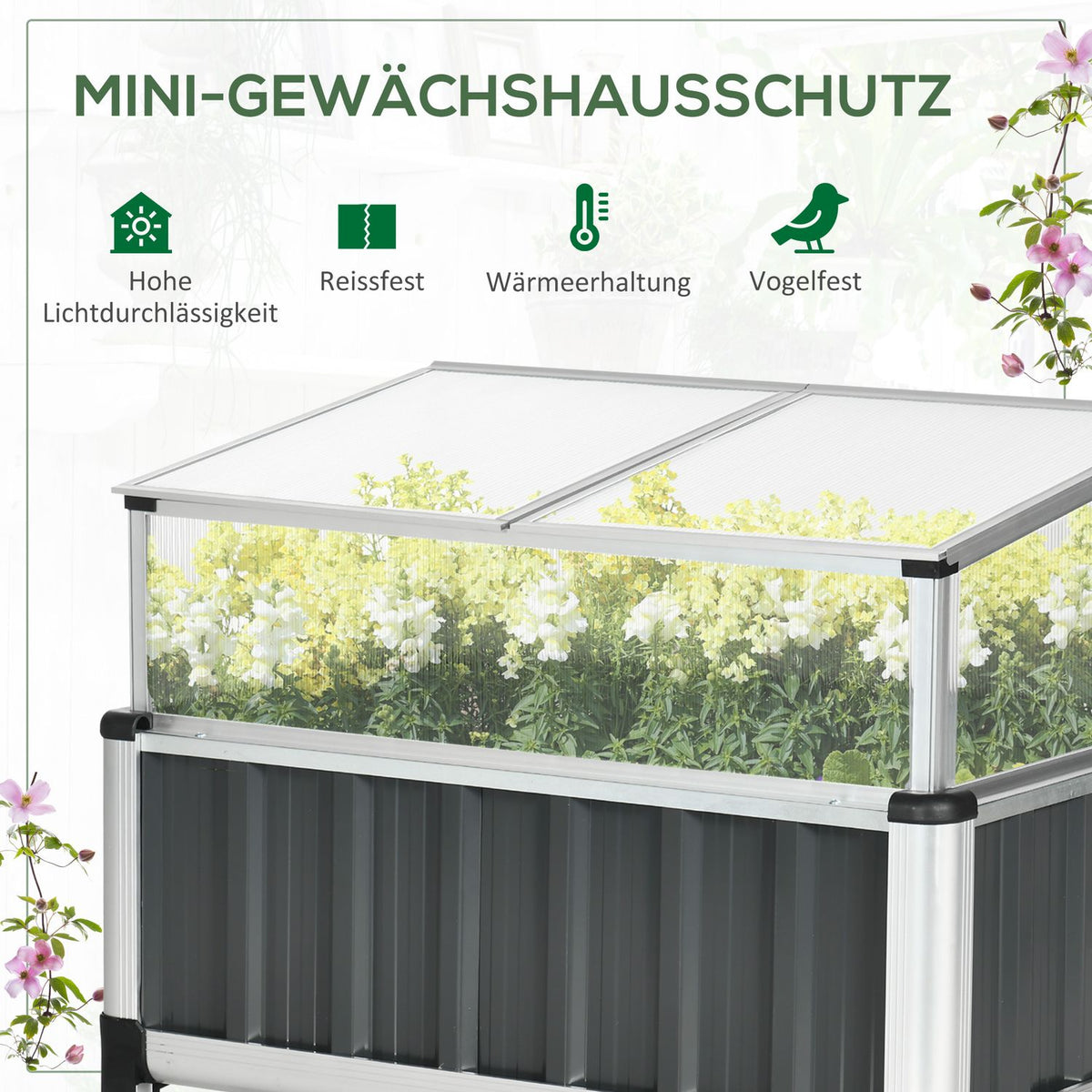 Raised Bed With Greenhouse Plant House With Window Greenhouse Cold Frame For Patio Balcony Dark Gray Galvanized Steel 80 X 50 X 74 Cm