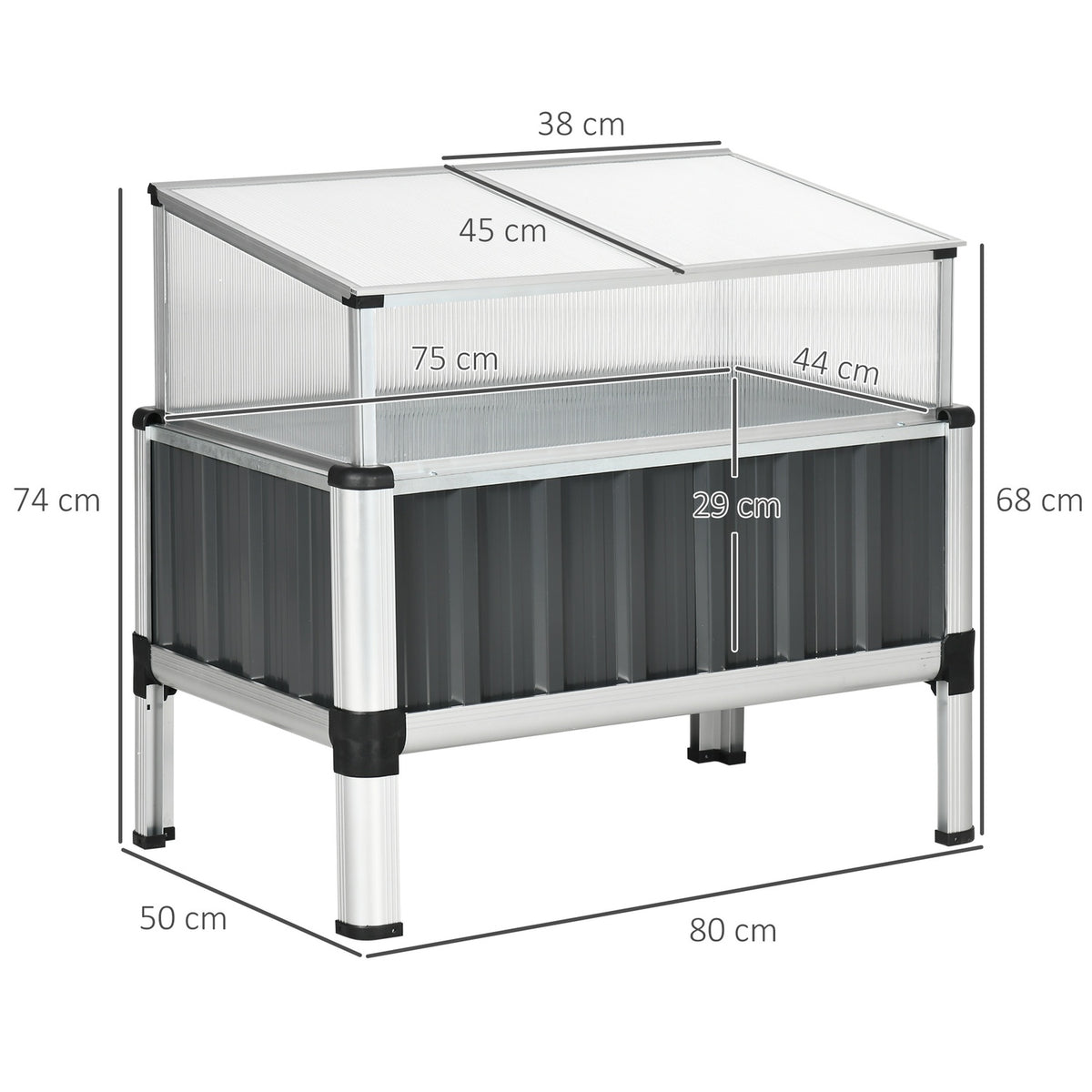 Raised Bed With Greenhouse Plant House With Window Greenhouse Cold Frame For Patio Balcony Dark Gray Galvanized Steel 80 X 50 X 74 Cm