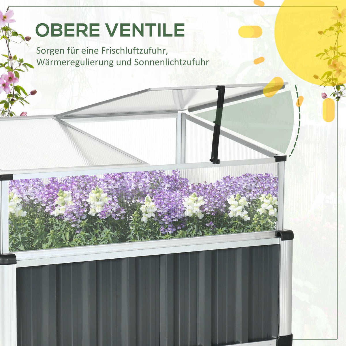 Raised Bed With Greenhouse Plant House With Window Greenhouse Cold Frame For Patio Balcony Dark Gray Galvanized Steel 80 X 50 X 74 Cm