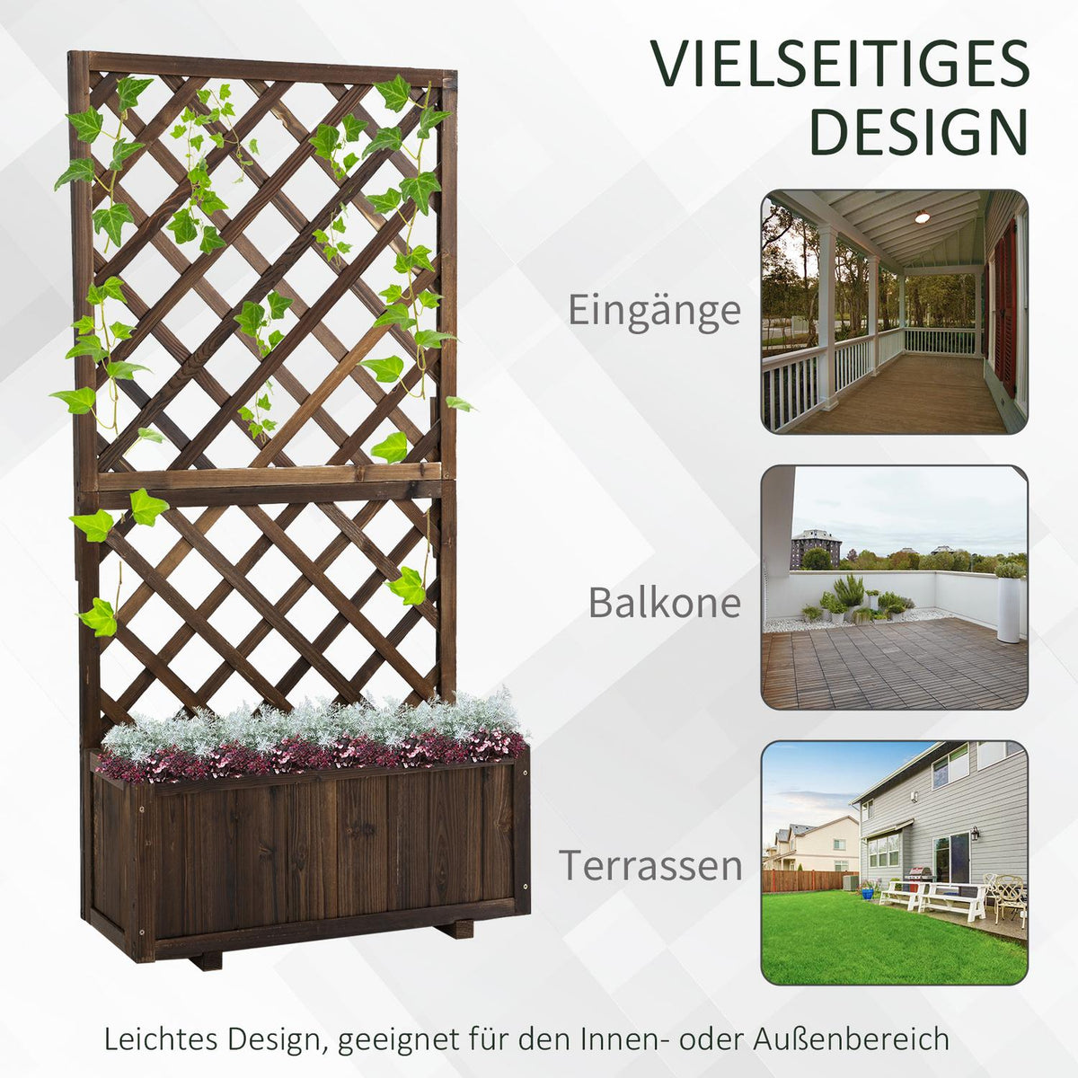Raised Bed With Trellis Flower Box Made Of Wood, 72.5X31.5X149.5Cm, For Climbing Plants & Roses