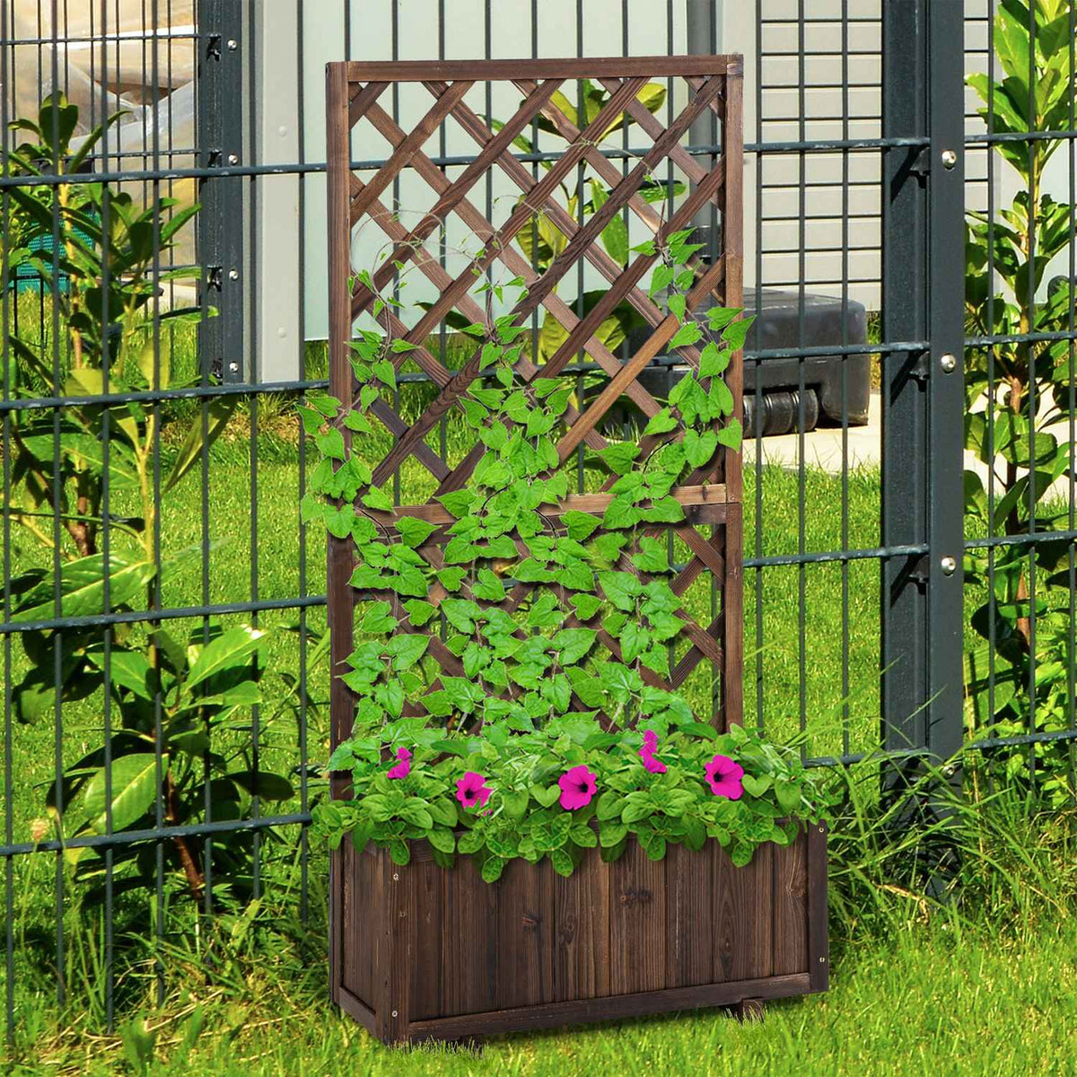 Raised Bed With Trellis Flower Box Made Of Wood, 72.5X31.5X149.5Cm, For Climbing Plants & Roses