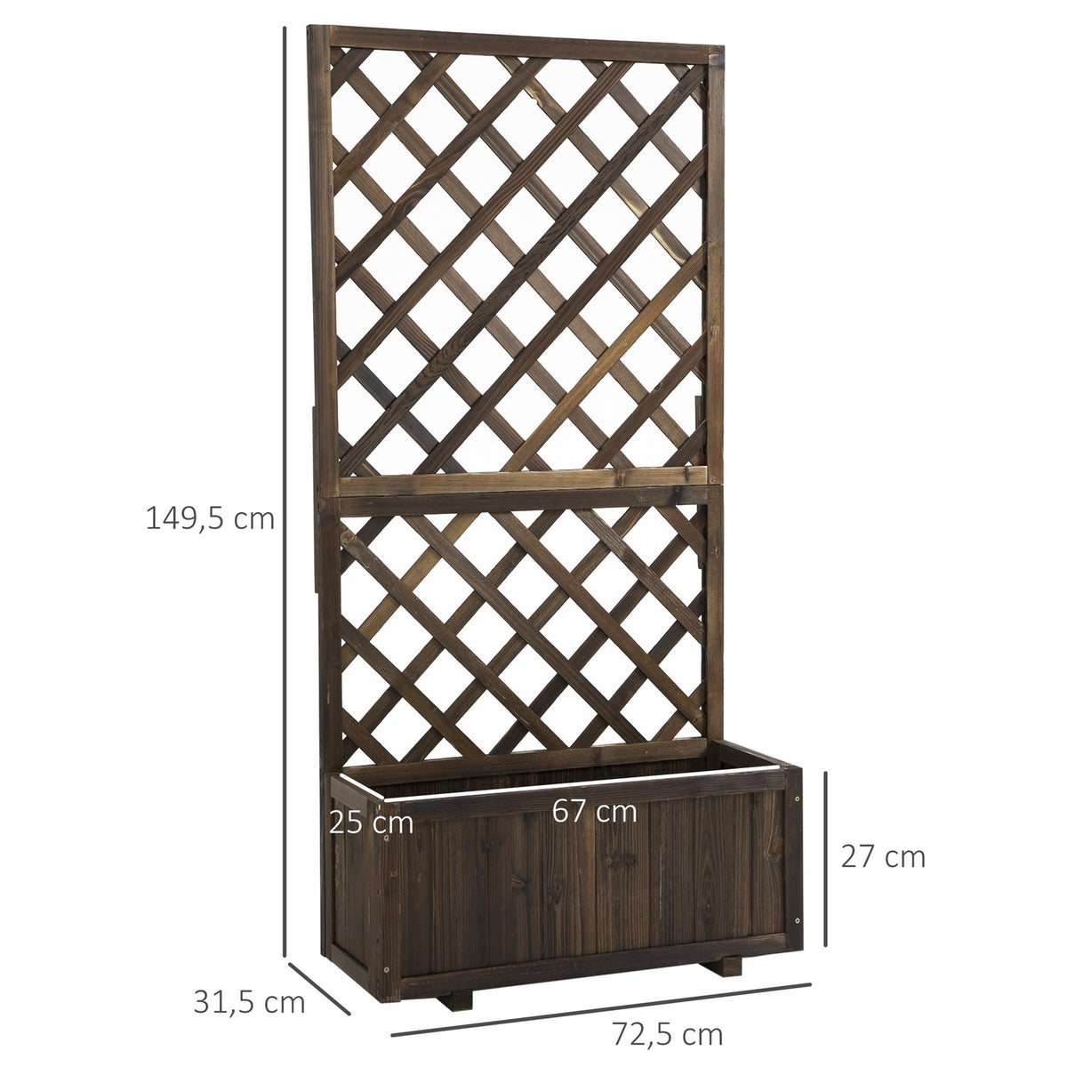 Raised Bed With Trellis Flower Box Made Of Wood, 72.5X31.5X149.5Cm, For Climbing Plants & Roses