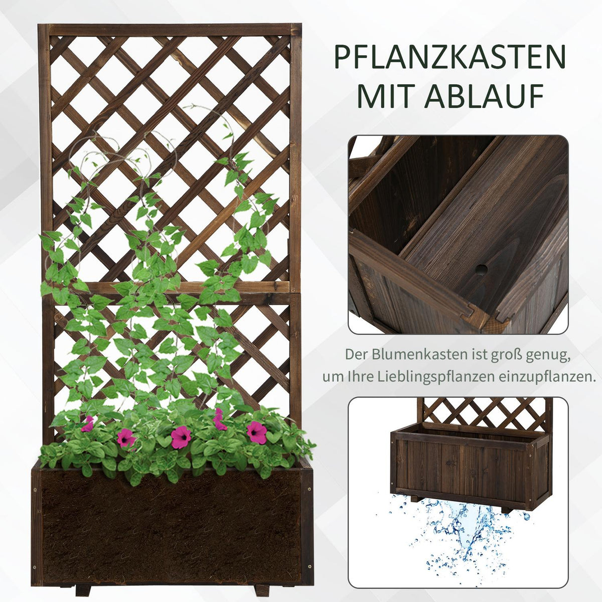 Raised Bed With Trellis Flower Box Made Of Wood, 72.5X31.5X149.5Cm, For Climbing Plants & Roses