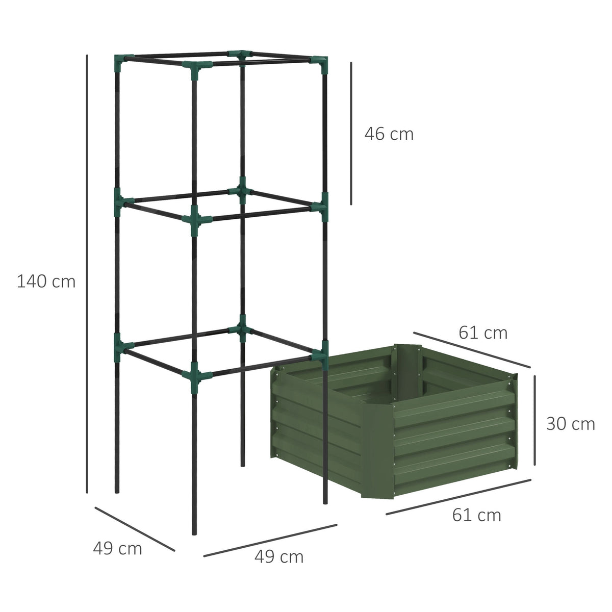 Raised Bed With Trellis, Flower Box With Open Bottom, Vegetable Bed, Plant Box, Herb Bed For Garden, Balcony, Galvanized Steel, Green