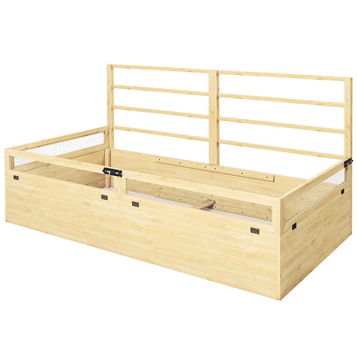Raised Bed With Trellis, Herb Bed, Wooden Planter, Flower Box For Garden, Balcony, Natural Wood, 183 X 98.5 X 95 Cm