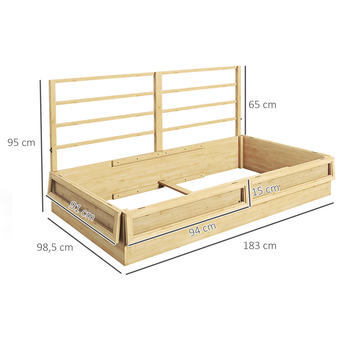 Raised Bed With Trellis, Herb Bed, Wooden Planter, Flower Box For Garden, Balcony, Natural Wood, 183 X 98.5 X 95 Cm
