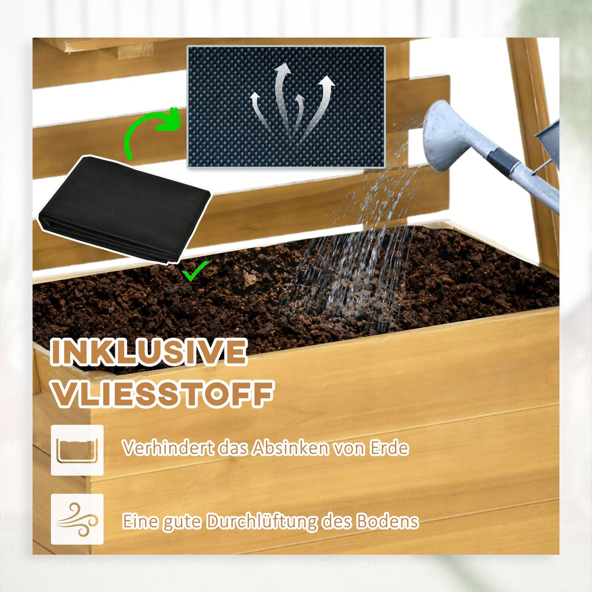 Raised Bed With Trellis, Plant Box With 3 Shelves, Flower Box With Trellis, For Climbing Plants, Made Of Wood, Brown, 63 X 39 X 160 Cm