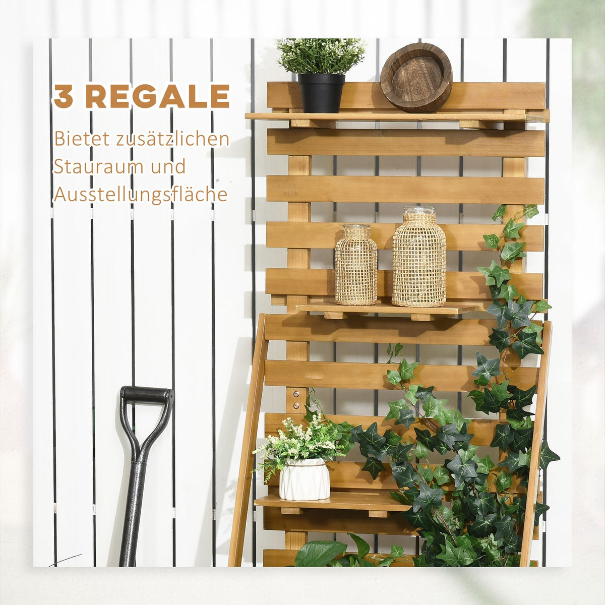 Raised Bed With Trellis, Plant Box With 3 Shelves, Flower Box With Trellis, For Climbing Plants, Made Of Wood, Brown, 63 X 39 X 160 Cm