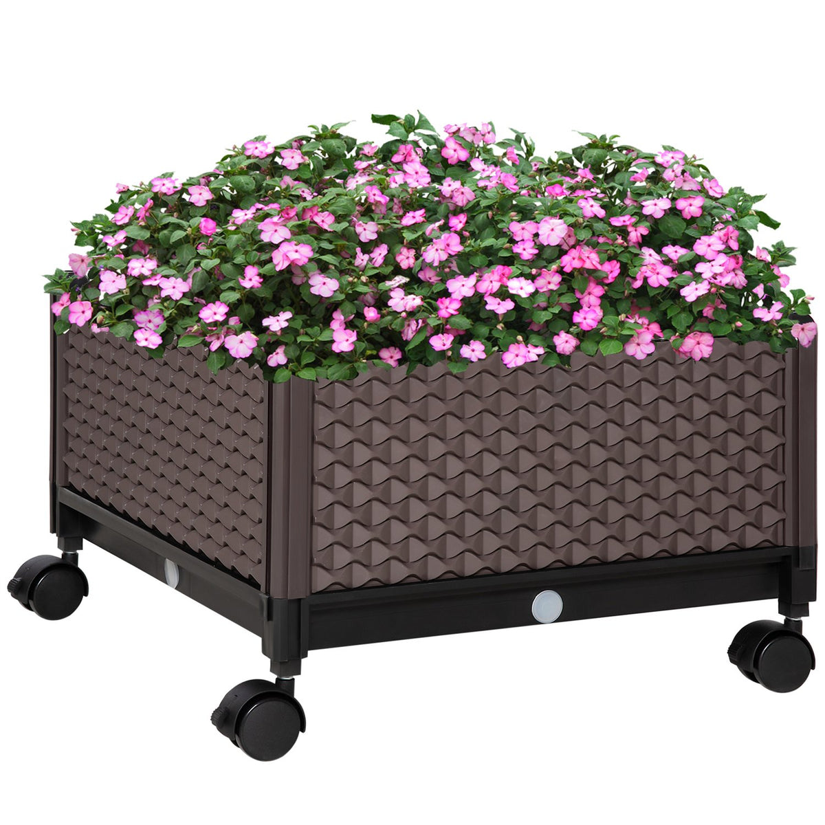 Raised Bed With Wheels Mobile Plant Box With Drainage Holes, Plastic Flower Pot, Brown, 50X50X33Cm