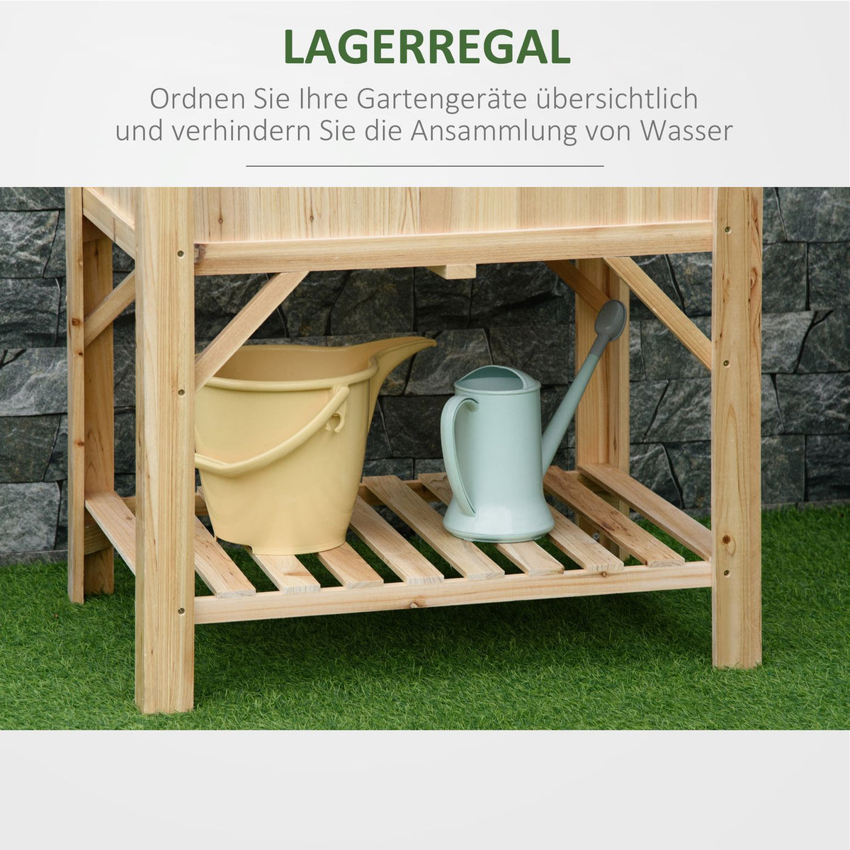 Raised Bed Wood With 6 Growing Areas, Plant Table & Flower Box, Non-Woven Fabric, Natural, 78.5X58X81Cm